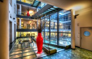 Krakovska Terraces atrium with tables